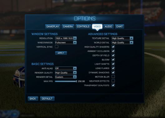 ROCKET LEAGUE settings